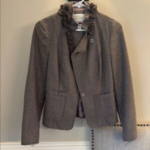 Banana Republic Brown Herringbone Blazer with Ruffle Collar
